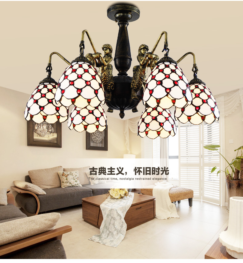 世为SEEWEE 地中海客厅吊灯 创意蒂凡尼餐厅灯饰大气欧式田园卧室吊灯具 三头款