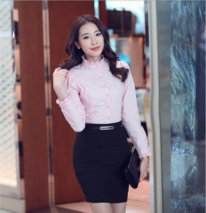 九月女装店*2015秋季新款女式职业白色衬衣 韩版修身长袖打底衫衬衫女式 白色 M