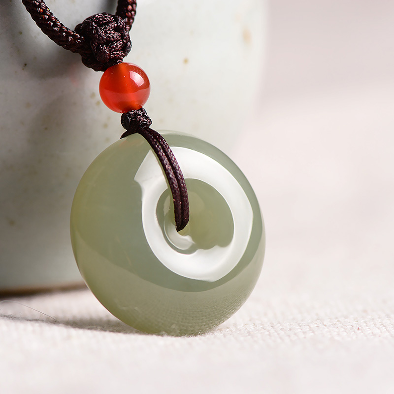 臻世琬翠 和田玉平安扣吊坠 青白玉平安扣玉坠项链 玉石吊坠 男女款带