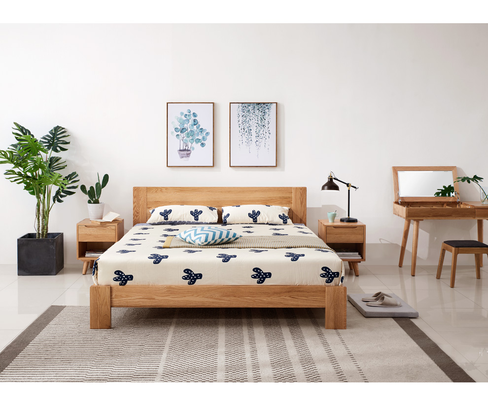 5米现代简约主卧家具白橡木双人床 原木色1800*2000【图片 价格 品牌
