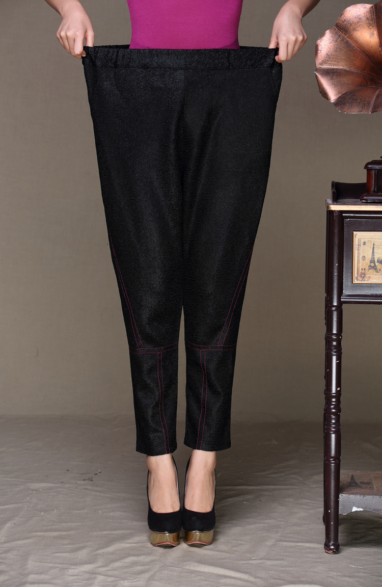 相红线裤子加肥加大裤子时尚中老年休闲裤简单大方妈妈装 黑色1号裤角