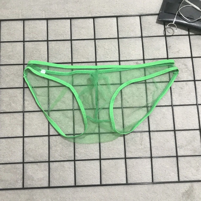 男士内裤 男三角裤 透明性感低腰凹凸大囊袋大码情趣男内裤网纱 蓝色