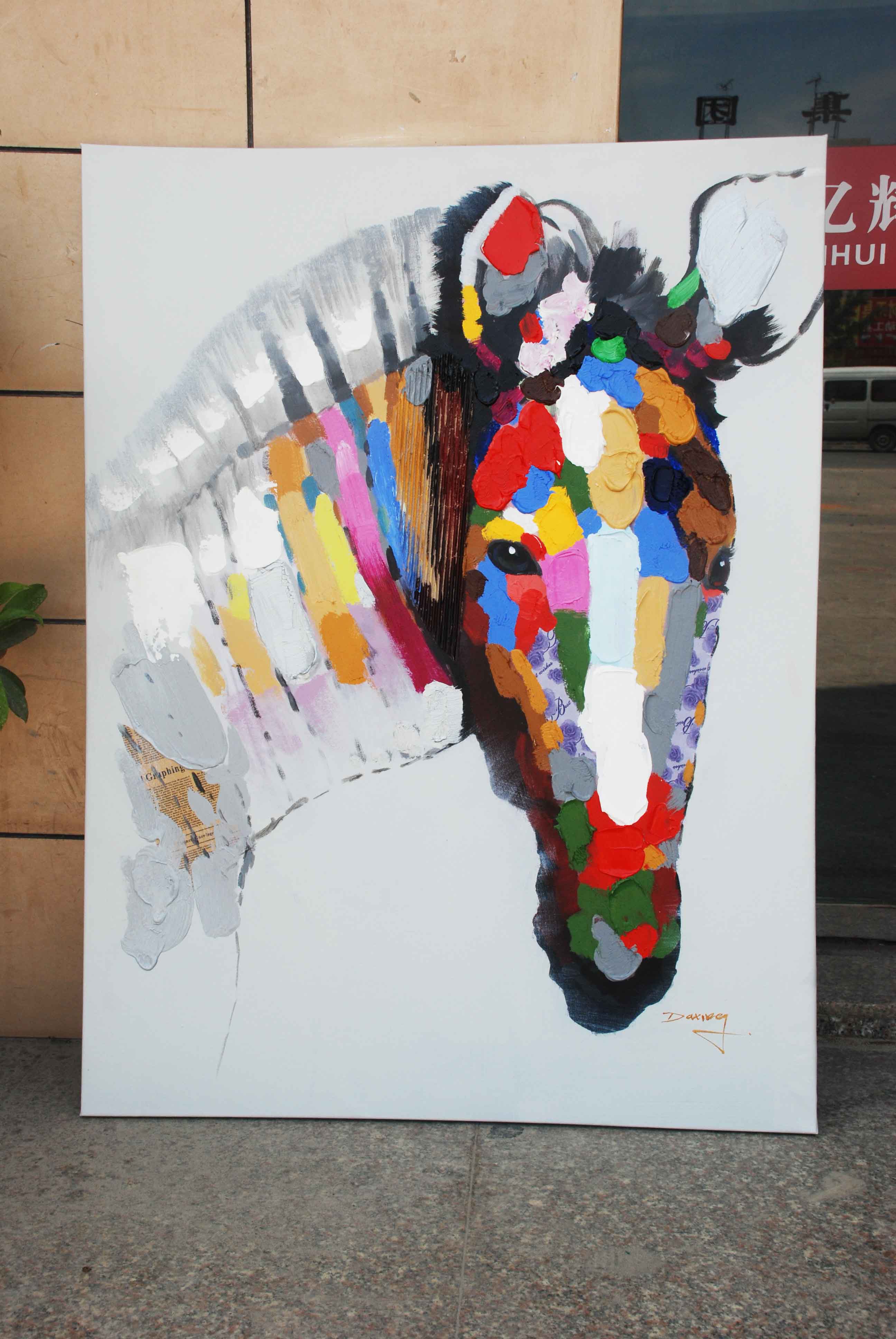 yihui arts 玄关装饰画竖版客厅卧室动物马纯手绘油画无框画简约现代