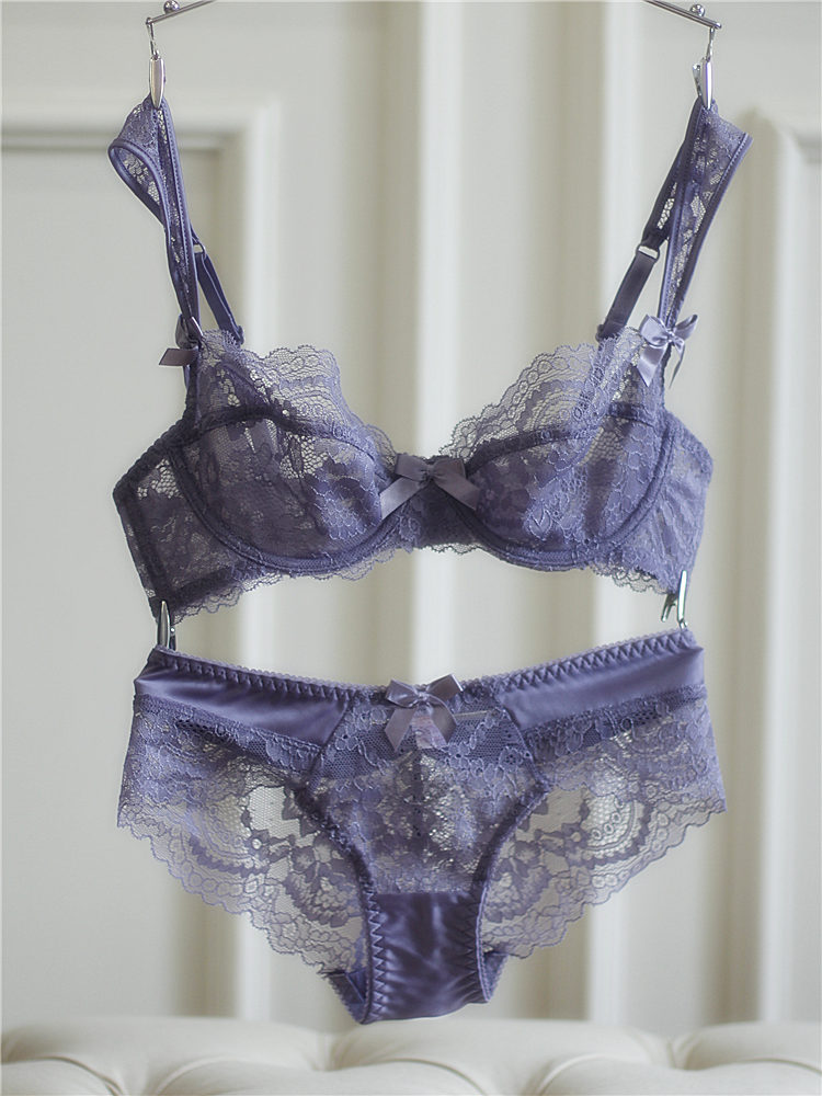 ovmattu香港潮牌女士文胸透明镂空蕾丝蝴蝶结诱惑胸罩少女内衣套装夏