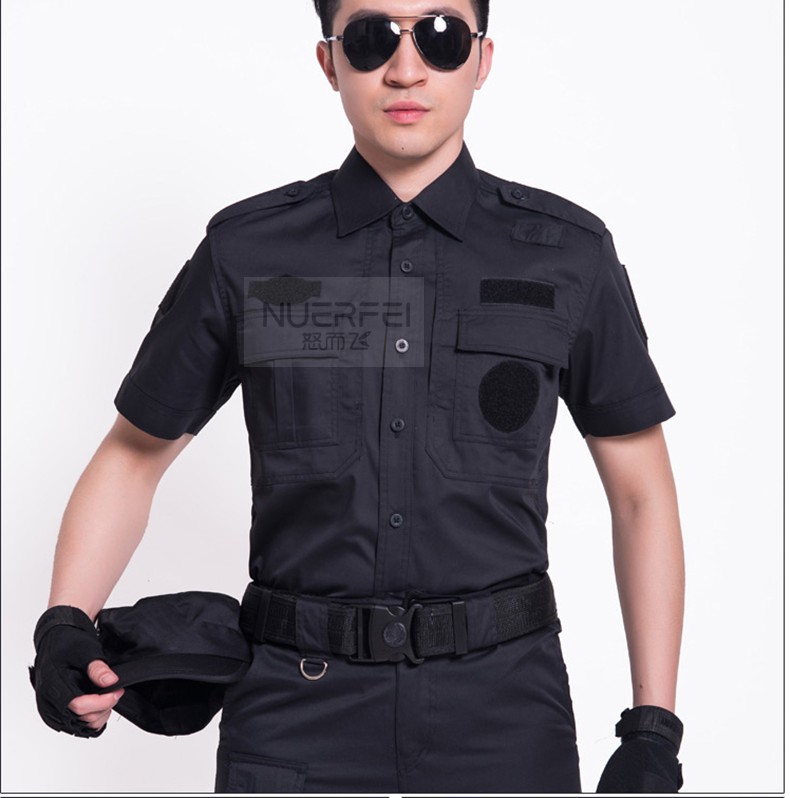 夏装纯棉保安服作训练制服耐磨吸汗透气公安警察制服黑色时尚潮流新款