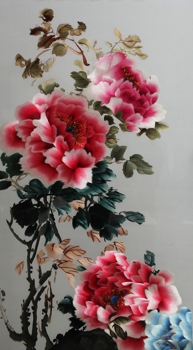 精品苏绣隔断双面绣牡丹花客厅书房别墅装饰隔断手工苏绣