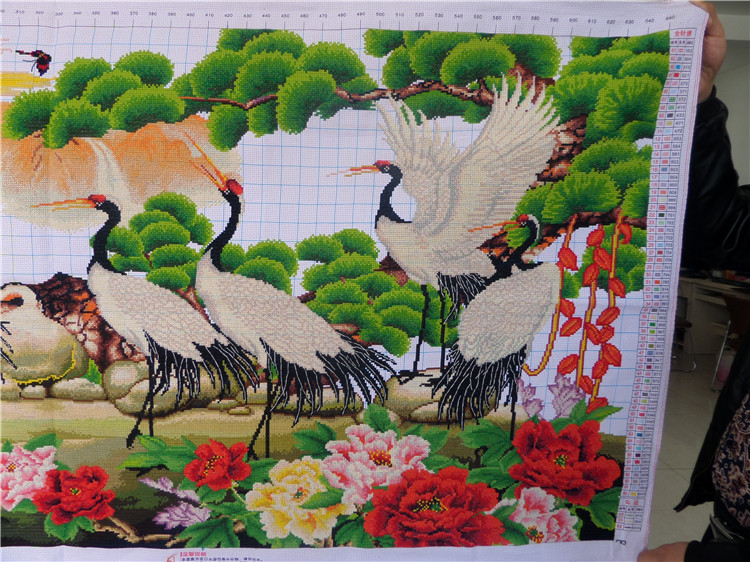 嫣织纯手工绣好的十字绣成品鹤寿延年仙鹤图客厅大幅送礼贺寿图刺绣画