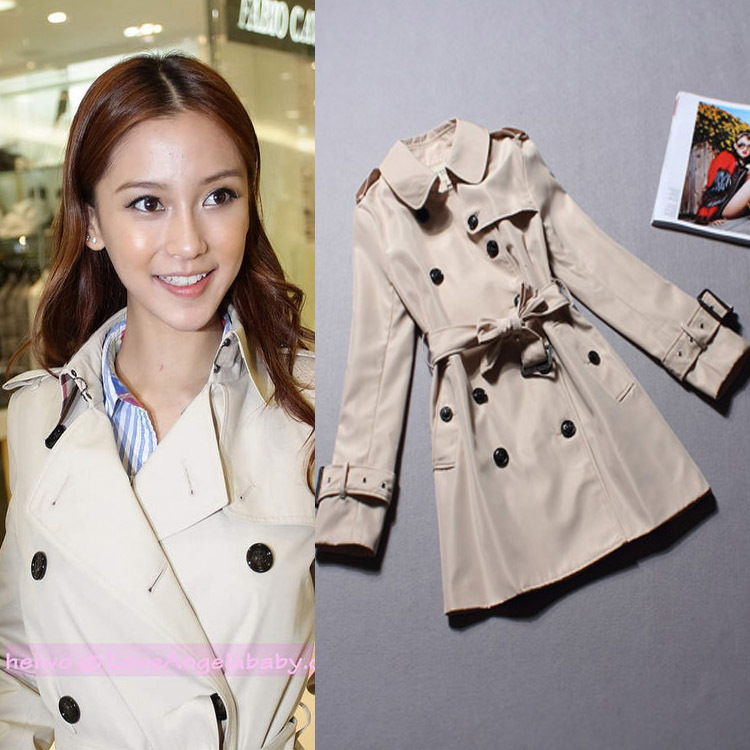 小主2014秋冬新款欧美外贸女装 时尚精品  明星同款 风衣A432 卡其色 M