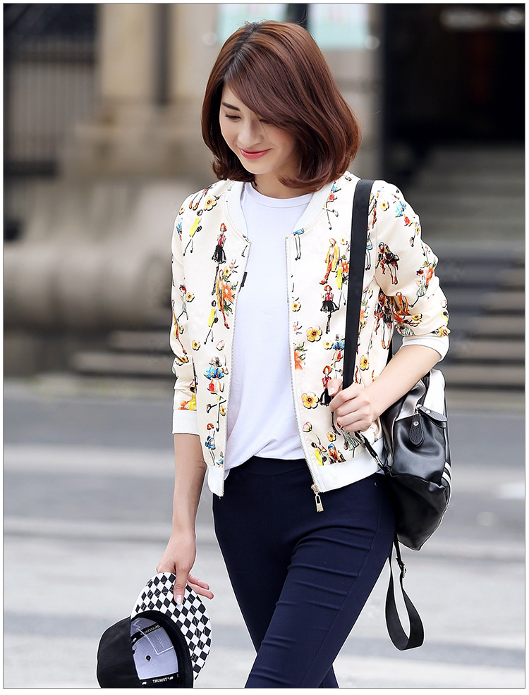 雅婷时尚店秋新款女装棒球服女时尚休闲印花女式棒球衫短外套女士夹克