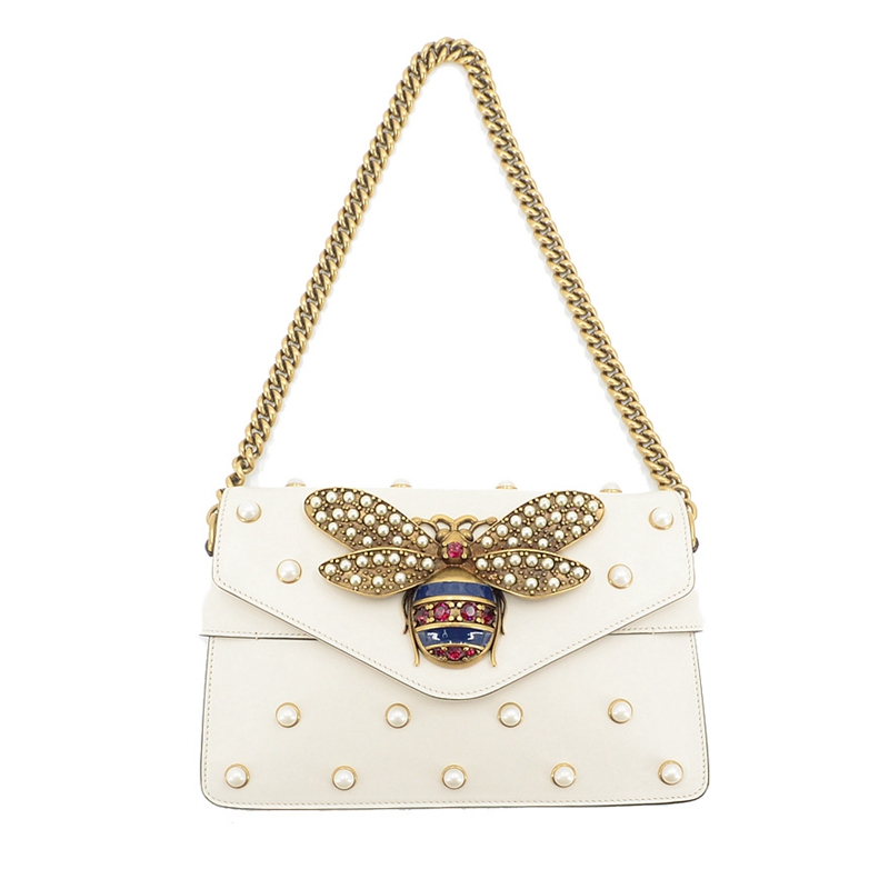 【二手99新】奢侈品正品 gucci古驰 broadway系列 皮革 蜜蜂丝带 单肩