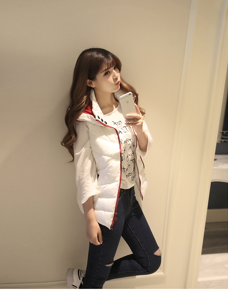 小时梦想 2016春秋新款男女休闲连帽羽绒棉服马甲女学生棉衣背心大码马夹外套潮 白色 XL