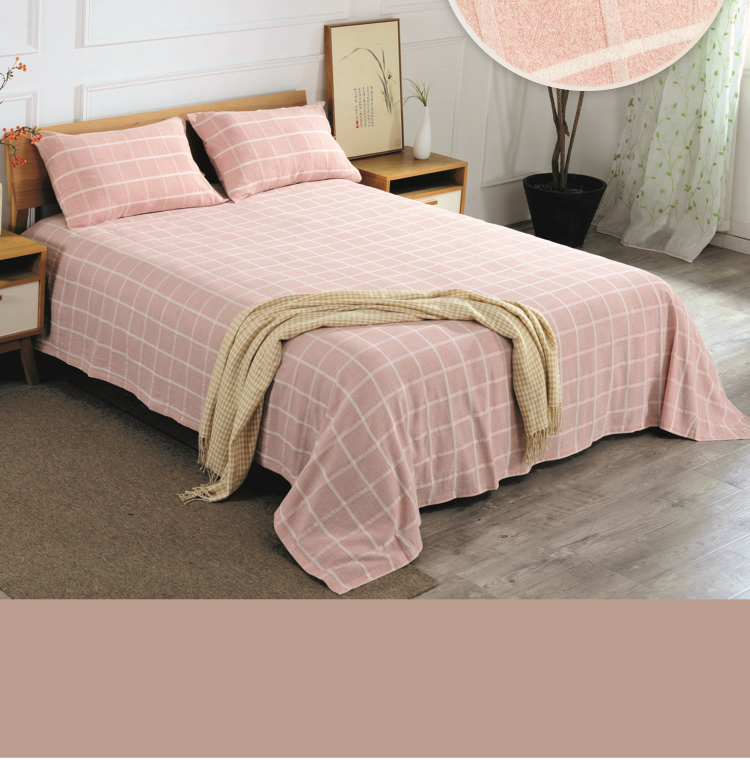 一雨一禾 棉麻夏款床单/床笠 单件 a类无甲醛 简约格子单双人男女生无