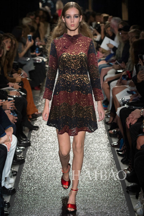 蓝雨蝶依*【明星同款】2015秋冬新款女装欧美t台走秀拼色蕾丝连衣裙