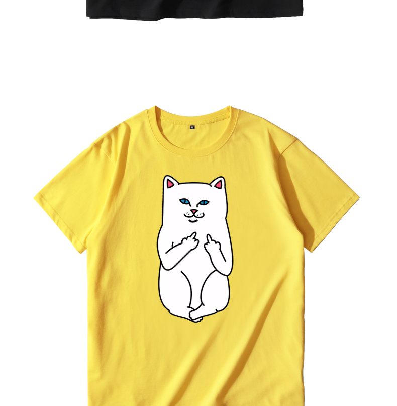 yangke 港系潮牌ripndip小贱猫t恤中指猫余文乐同款圆领男女情侣短袖