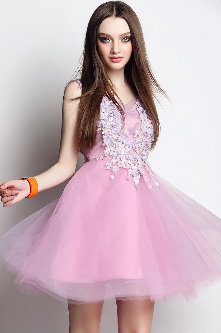 2016欧洲站夏季女装v领欧根纱无袖连衣裙公主裙礼服 图片色 xs