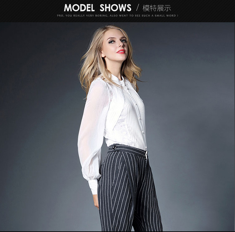 锐彧服饰欧洲站2015秋冬新款OL绣花女式连体衬衫 修身显瘦女装衬衣上衣 白色 S