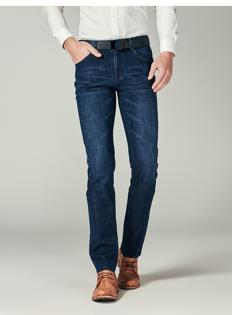 劲霸男装棉质微弹猫须牛仔裤男士款秋冬商务休闲男长裤子 牛仔兰 28