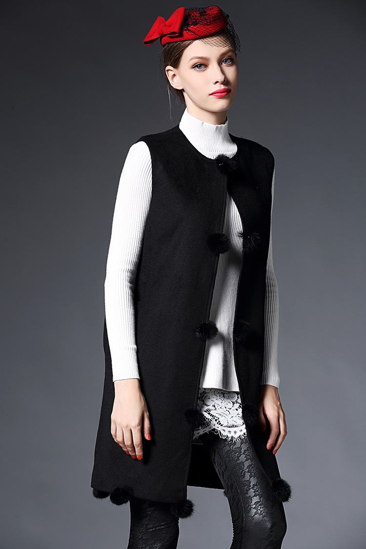 黑蝴蝶欧洲站15秋冬新款 羊毛呢无袖宽松简约大衣 100506 浅灰 l