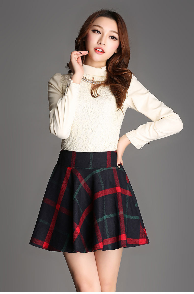 欧语伊依 高腰a字裙女装百搭短裙显瘦裙子学院风格子半身裙fc—110