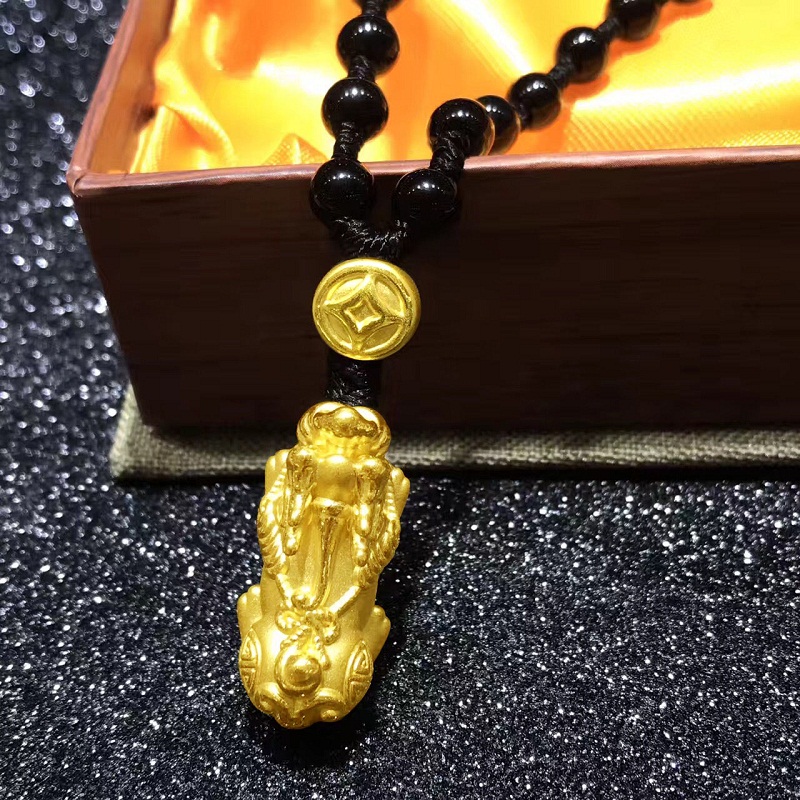 黄金貔貅吊坠男士项链999足金3d硬金黄金皮丘坠子霸气招财本命年转运