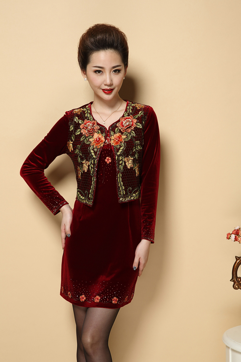 珂琊妮店#秋新款婚庆婚宴婆婆婚礼妈妈装中老年礼服金丝绒连衣裙 紫色