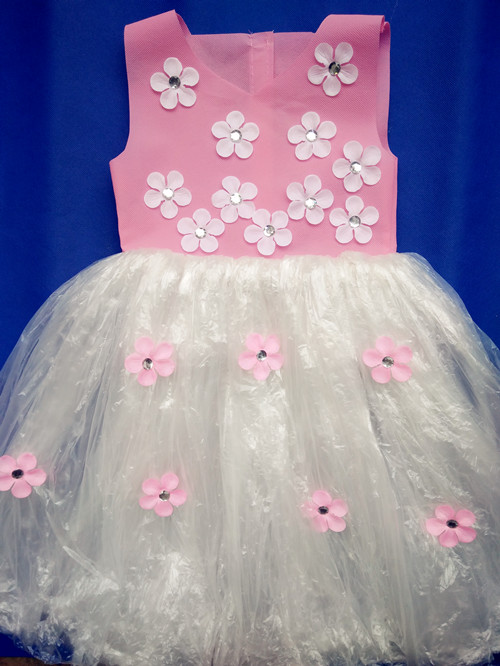 新款儿童环保服diy手工制作时装秀演出服幼儿园服装女子走秀裙 绿色