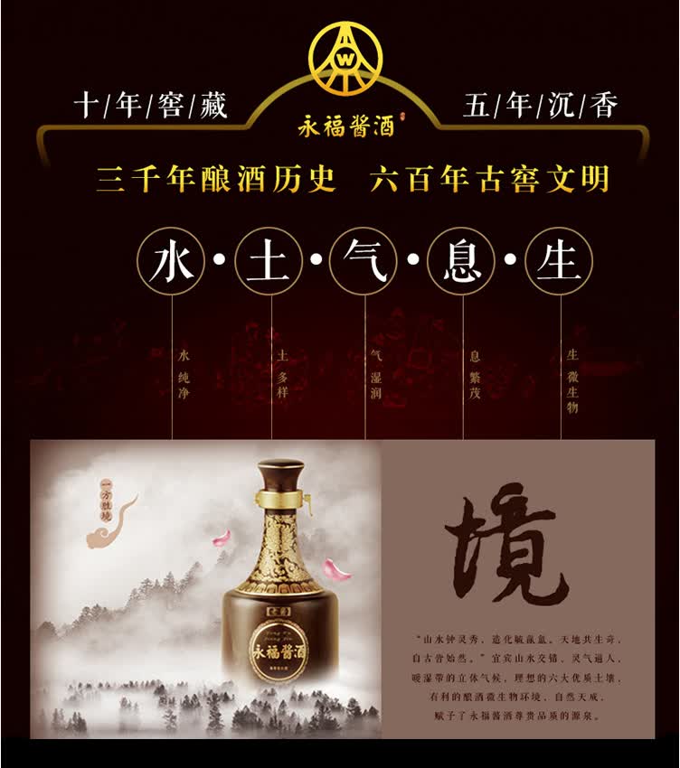宜宾五粮液53度500ml酱香型高度白酒永福酱酒十500ml6瓶装