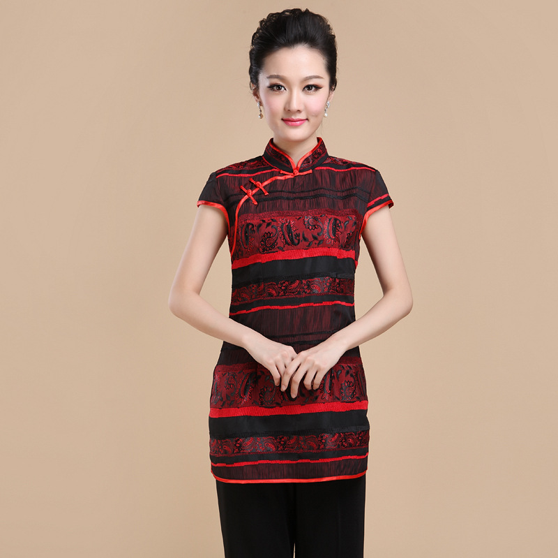 凌云大成中老新款短袖上衣女式妈妈装唐装夏装短袖中式短旗袍上衣