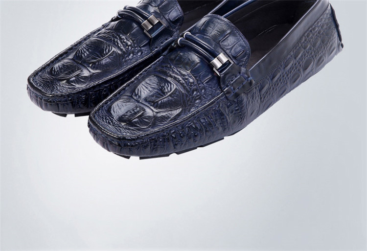 figobosh菲戈波仕秋季新款方头头层牛皮休闲日常豆豆鞋男鞋 蓝色 44