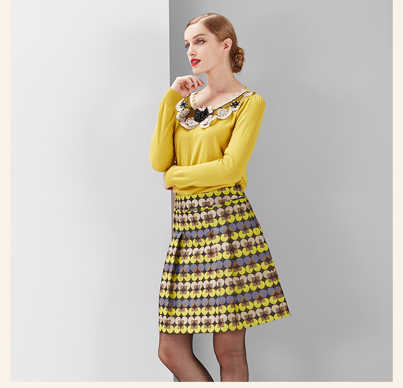 依瑶女装专柜正品秋冬款 刺花珠粒圆领长袖针织上衣5274b 01黄色 11 l