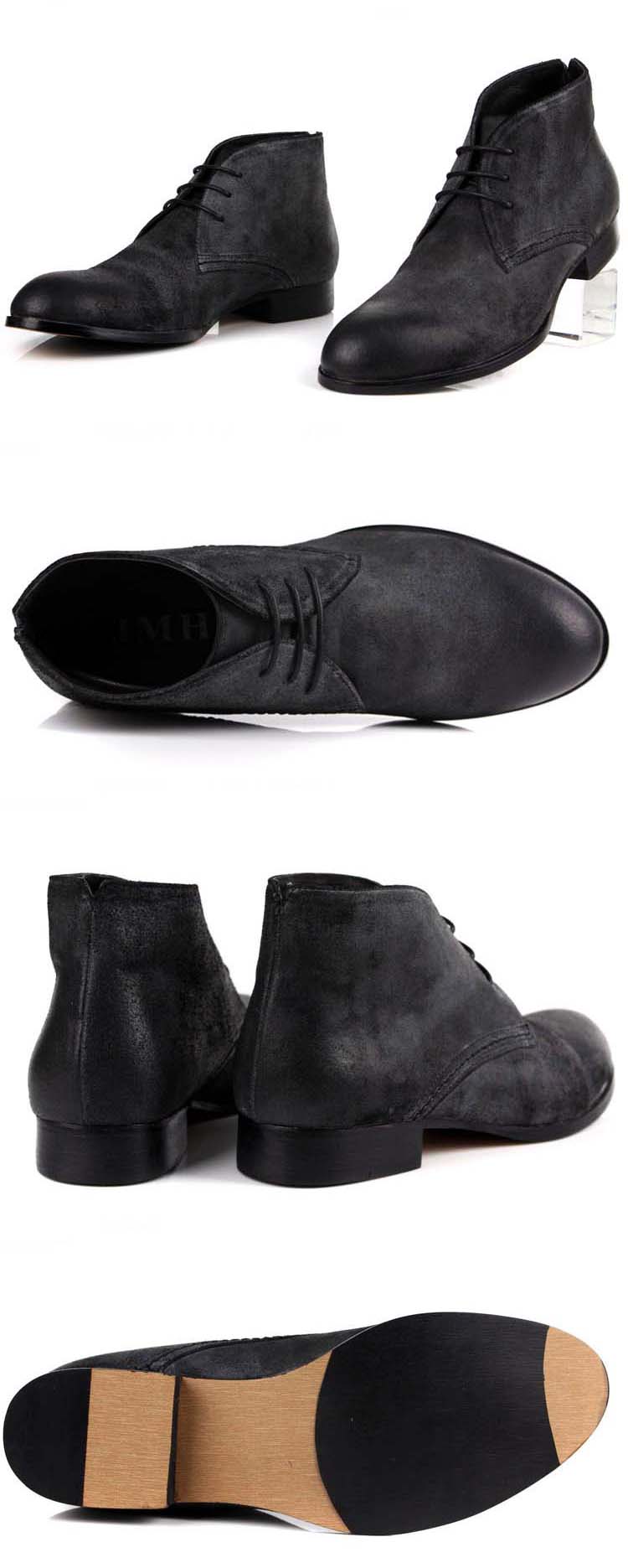 figobosh菲戈波仕 2015秋冬季时尚潮流圆头系带男鞋朋克增高皮鞋 黑色