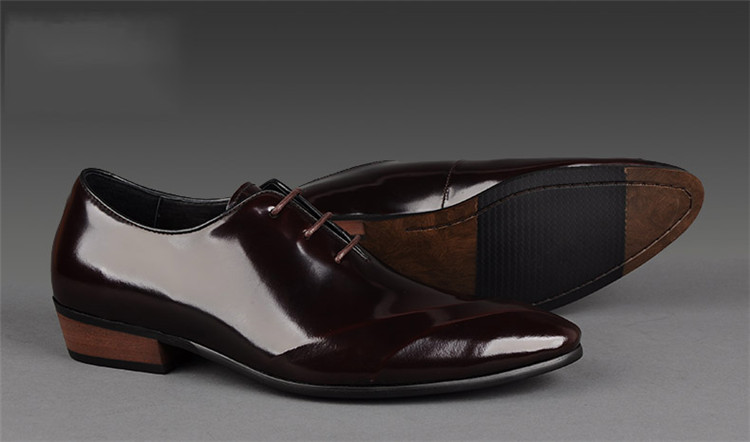 figobosh菲戈波仕秋季新款系带头层牛皮尖头韩版德比鞋男鞋 黑色 37