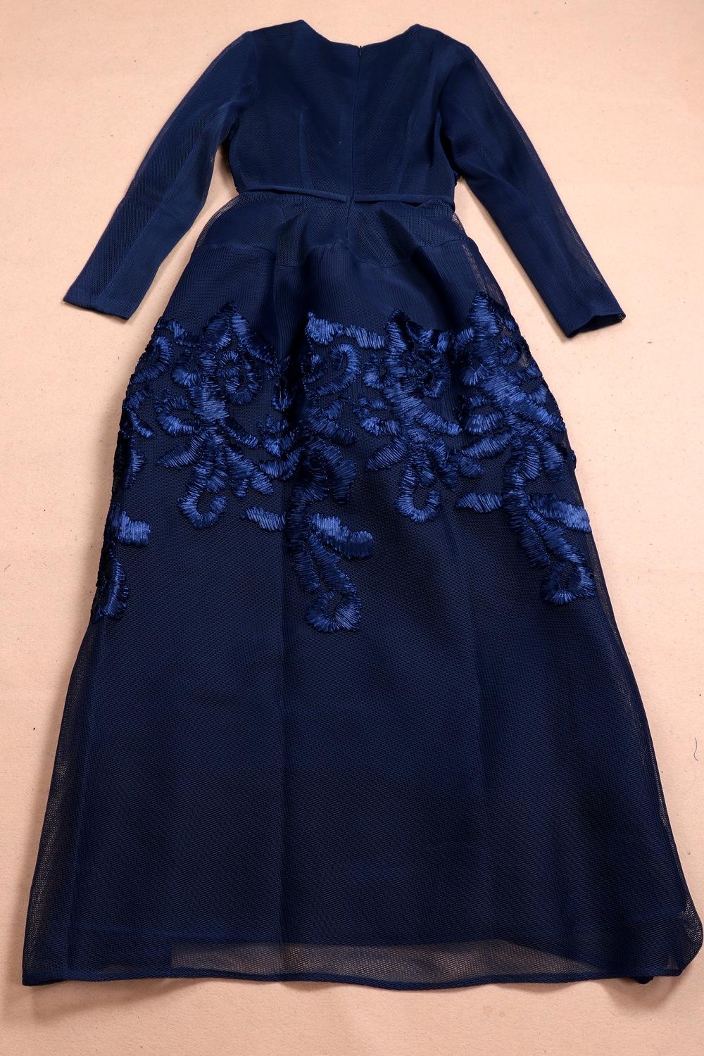 2016欧美大牌 重工手工立体盘花镂空蓬蓬连衣裙修身长款礼服裙 黑色 m