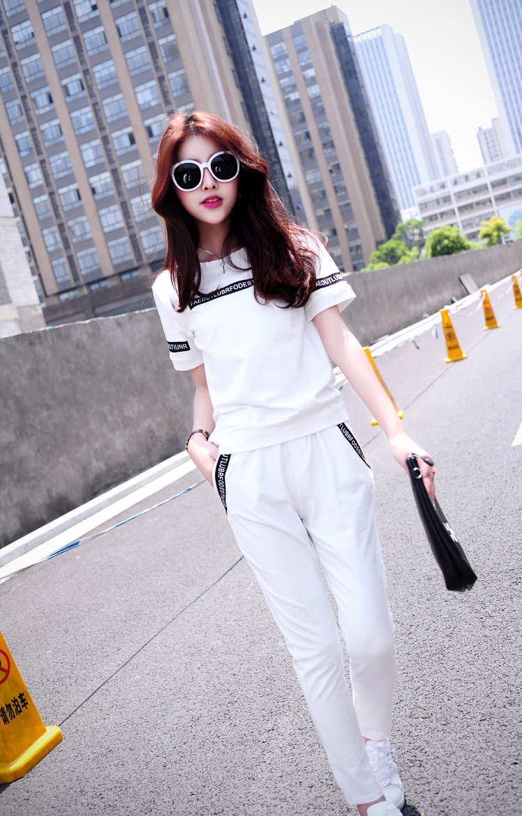 黑蝴蝶夏天短袖长裤纯棉运动套装女夏2016字母运动服休闲套装运动两件