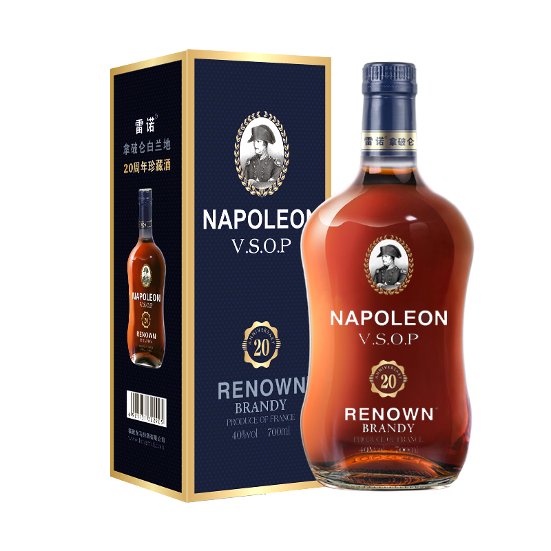 雷诺（RENOWN）拿破仑白兰地VSOP 20周年纪念版礼盒装洋酒700ml 拿破仑20周年-京东