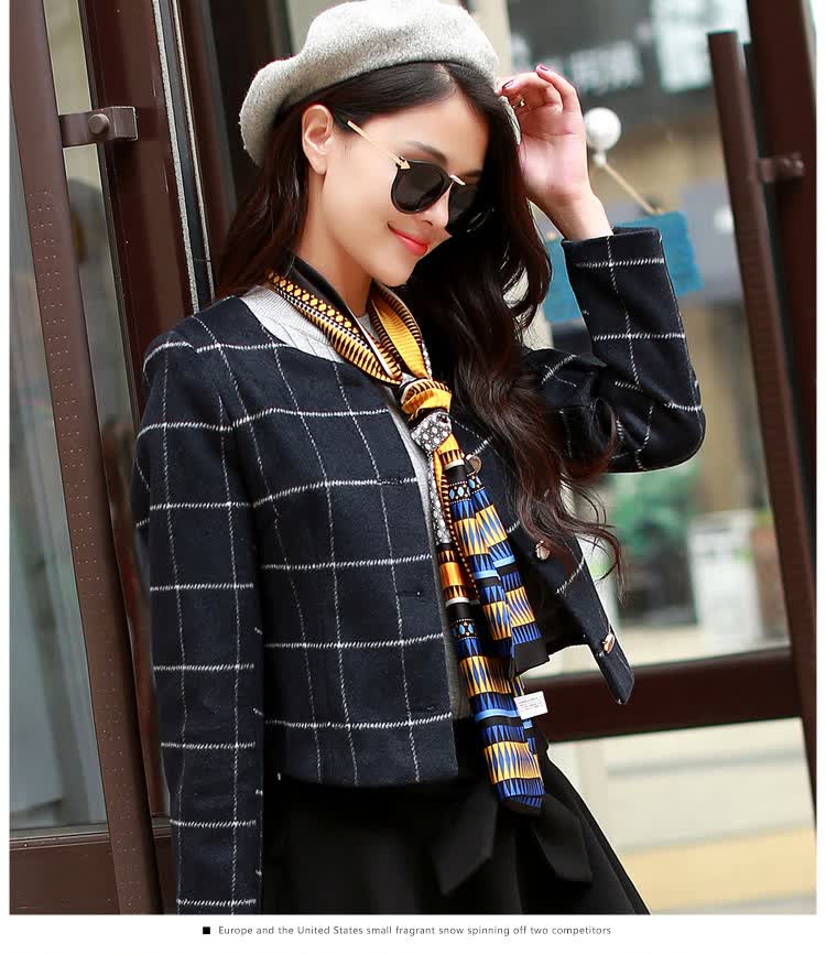 雅婷店2015冬装韩版女装毛呢外套azyq2031配围巾 藏青色 m