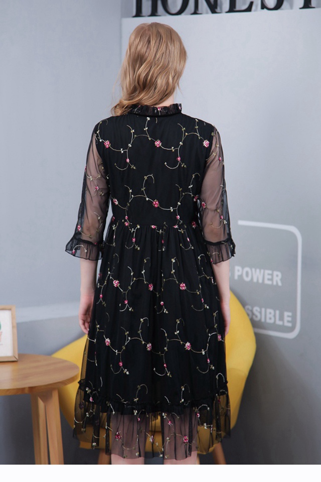花边下摆2018时尚韩版连衣裙 黑色 xxxl【图片 价格 品牌 报价】-京东