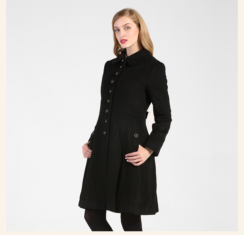 依瑶女装专柜正品秋冬款 休闲纯色翻领修身羊毛大衣4929a 01黑色 7 s