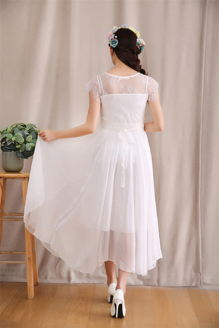 黑蝴蝶2016夏季新款复古文艺范女装纯白色蕾丝拼接网纱雪纺连衣裙仙