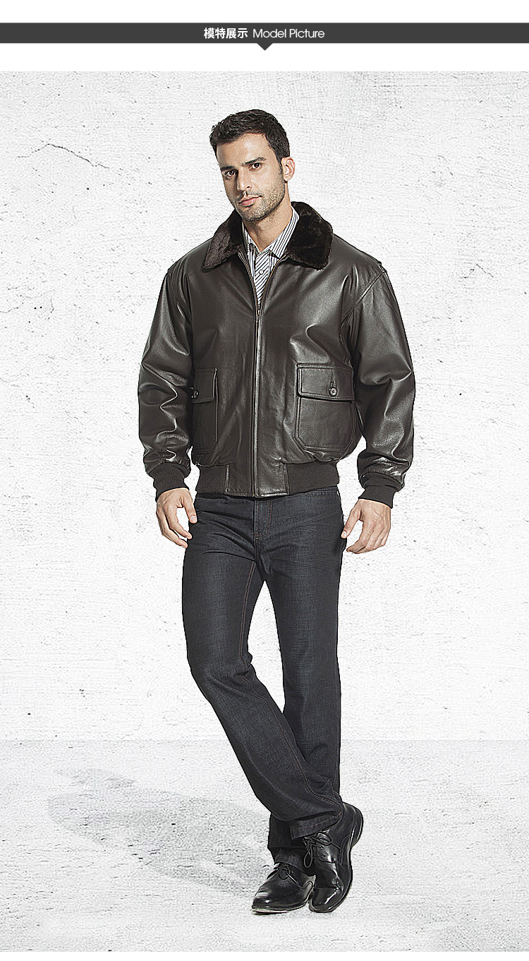 luxury lane真皮皮衣男士美国海军g1飞行夹克外套 加肥加大 黑色 mt