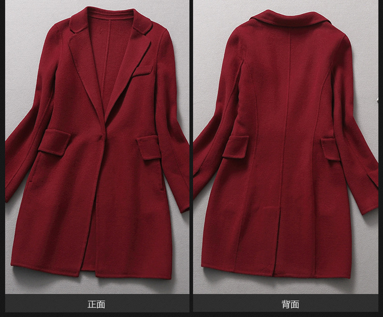 哈密2015秋冬新款女装欧洲站时尚高档外套双面呢羊绒大衣呢子大衣 玫红色 M