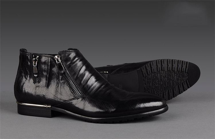 figobosh菲戈波仕秋季新款套筒尖头英伦平跟时尚正装高帮皮鞋男鞋 酒