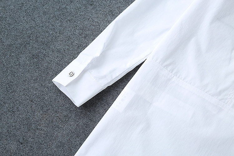 2016春装新款 欧美女装 重工绣花白色长袖宽松休闲长款衬衣 白色 s