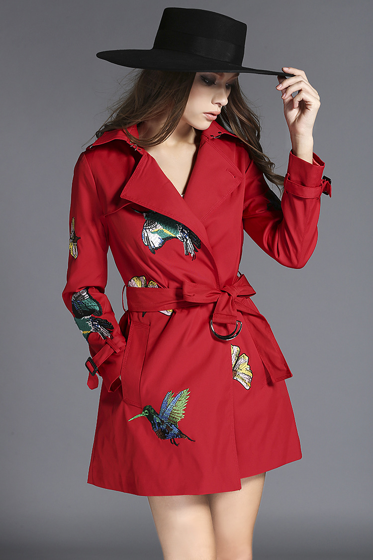 genyardh1180 2015秋冬新款高品质1对1小鸟刺绣风衣外套低价勿扰 蓝色