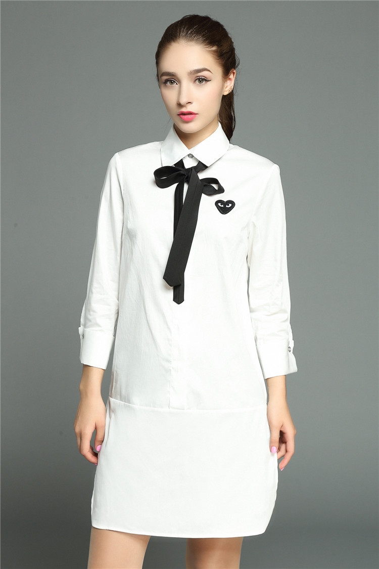 欧美时尚2016春季新款纯色翻领九分袖长款衬衣显瘦款女装 白色 s