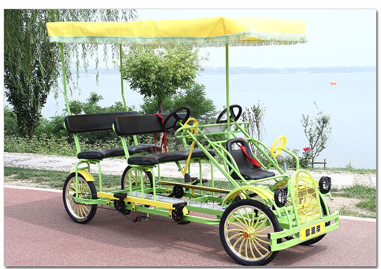 24寸联排四人自行车双人双排四轮观光车情侣方向盘绿色