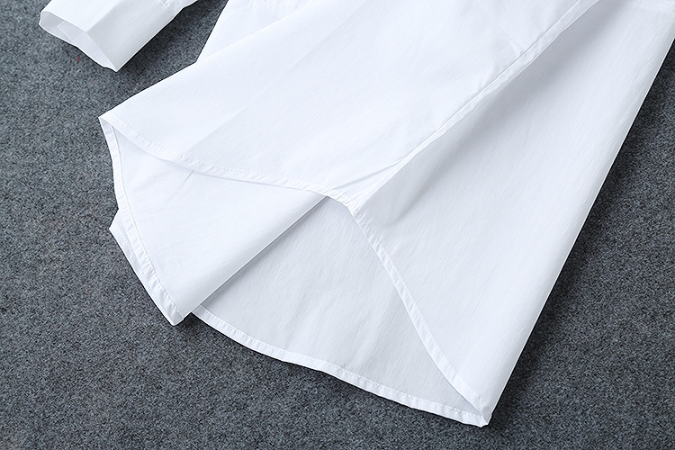 2016春装新款 欧美女装 重工绣花白色长袖宽松休闲长款衬衣 白色 s