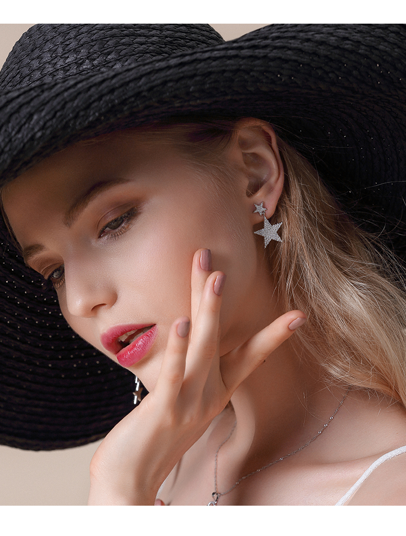 劳拉图laolatu品牌珠宝耳环女星星耳饰925银韩版黑白两款时尚不对称