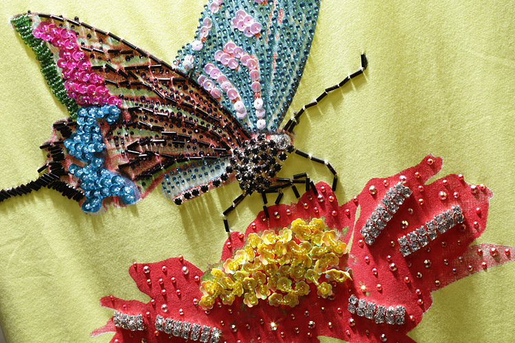 小主c462 蝴蝶花朵图案亮片钉珠卡通时尚潮流t恤2016春夏新款女装