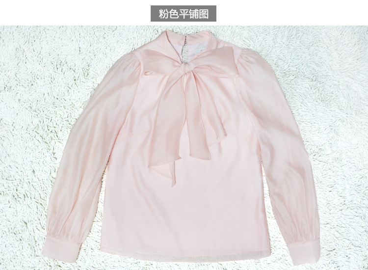小主2015欧洲站早秋新品女式韩国丝衬衫蝴蝶结衣领衬衫女k14002 白色 S